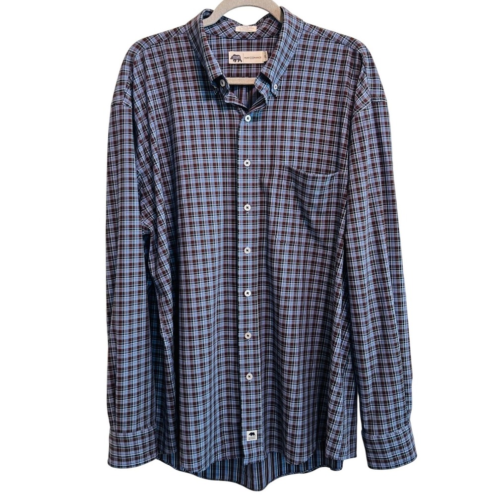 Onward Reserve Hoffman Classic Fit Performance Plaid Shirt Mens XL Blue Brown